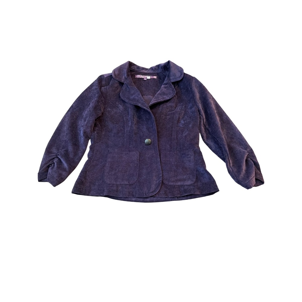 Ashley by 26 International Purple Corduroy Ruched Sleeve Blazer Jacket Medium